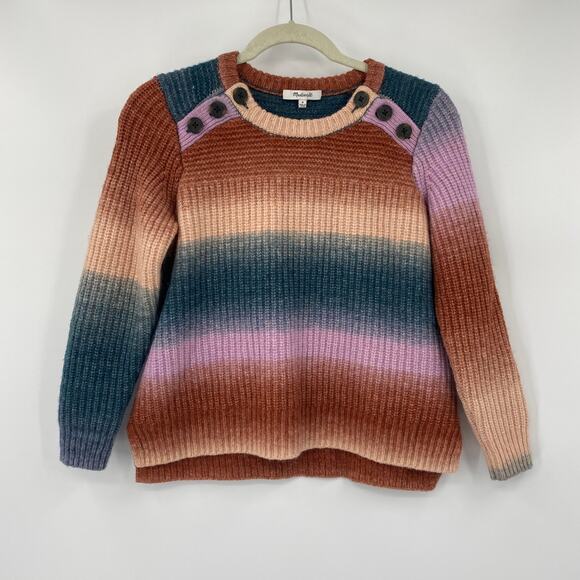 Madewell Space Dyed Striped Sweater Buttons Shoulder CrewPullover Wool Alpaca M - Picture 2 of 6